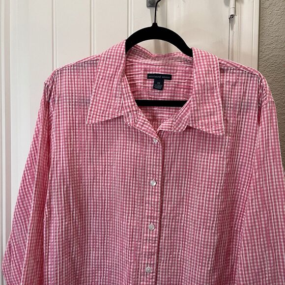 Westbound Woman Pink Checkered Plaid Button Up Long Sleeve Top Size 3X - Picture 2 of 9